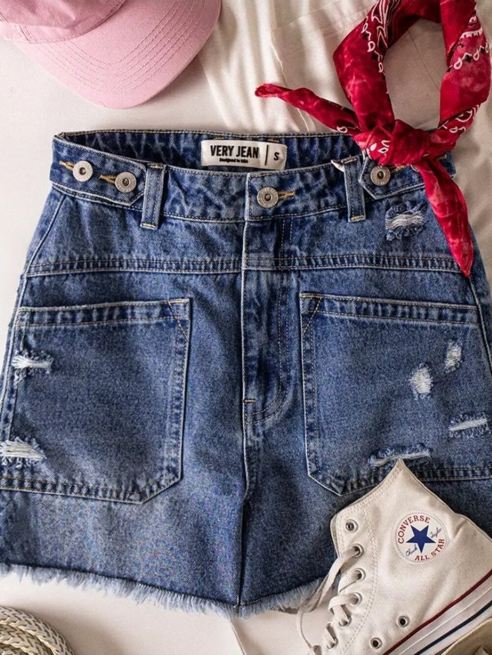 NWT, Very J Blue High-Waist Distressed Jean Shorts, Size Small